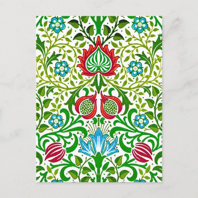 Jacobobohne, florale Damaskus, grün und korallenro Postkarte (Vorderseite)