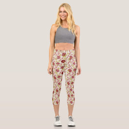 Jacobobohne Grosse Muster Reds Pinks Gold Creme Capri Leggings