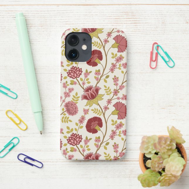 Jacobobohne Grosse Muster Reds Pinks Gold Creme iPhone 12 Mini Hülle (Auf dem Schreibtisch)