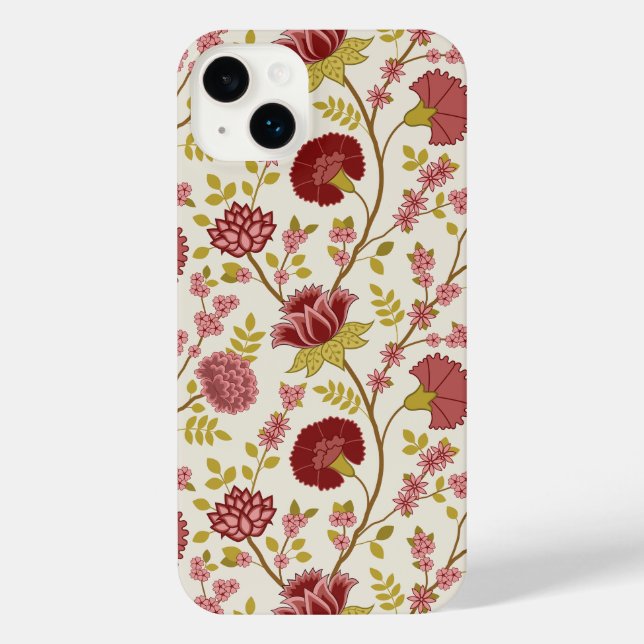 Jacobobohne Grosse Muster Reds Pinks Gold Creme iPhone 14 Plus Hülle (Rückseite)