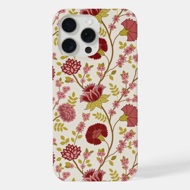 Jacobobohne Grosse Muster Reds Pinks Gold Creme iPhone 15 Pro Max Hülle (Rückseite)