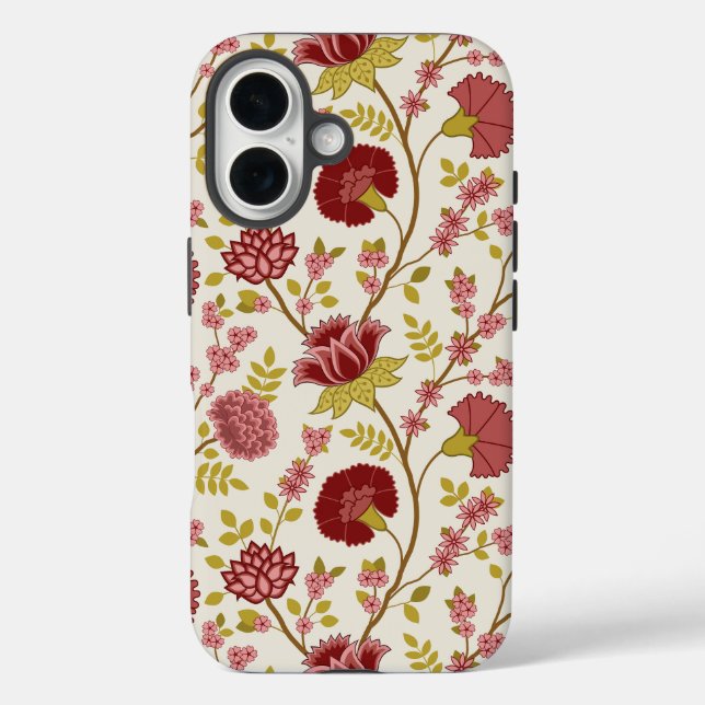Jacobobohne Grosse Muster Reds Pinks Gold Creme iPhone 16 Hülle (Rückseite)
