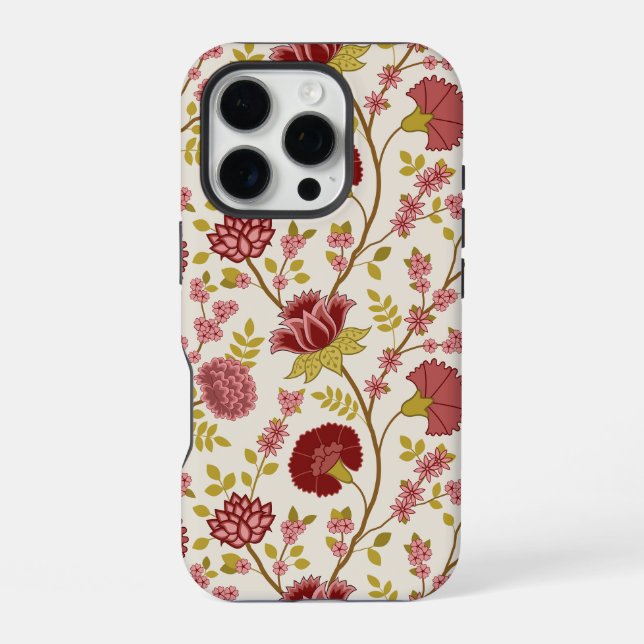 Jacobobohne Grosse Muster Reds Pinks Gold Creme iPhone 16 Pro Hülle (Rückseite)