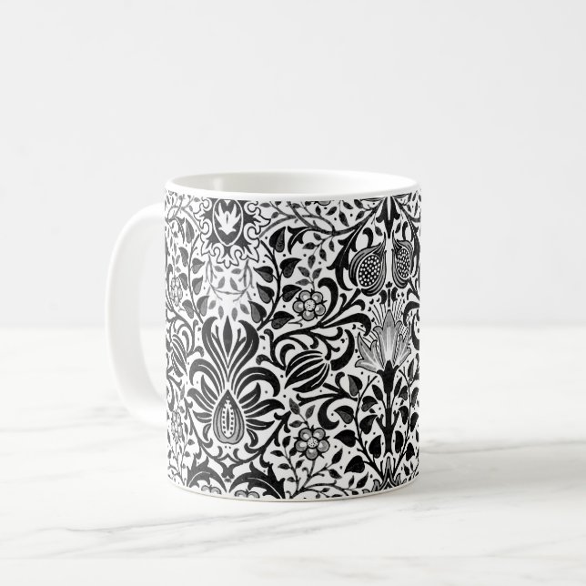JacobobohnenDamast, schwarz, weiß und grau Kaffeetasse (Vorderseite Links)