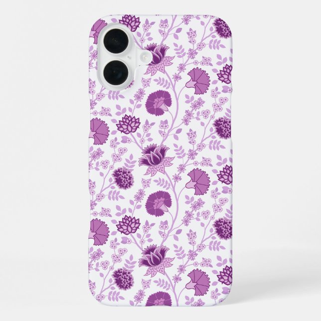 Jacobobohnenfloral Repeat Pattern Pinks auf Weiß iPhone 16 Plus Hülle (Rückseite)