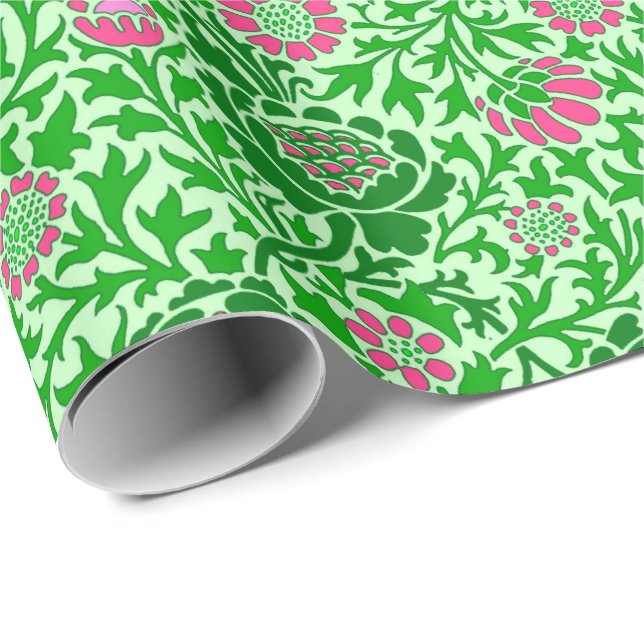 Jacobobohnes Blumenwallpaper, Emerald und Lime Gre Geschenkpapier (Rolleneckpunkt)