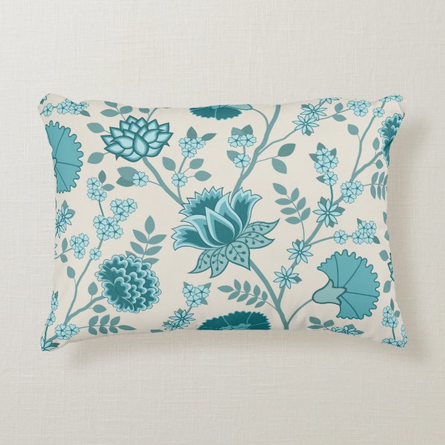 Jacobohne Blumenmuster Lg Muster Teals auf Creme Dekokissen (Vorderseite)