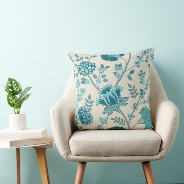 Jacobohne Blumenmuster Lg Muster Teals auf Creme Kissen (Stuhl )