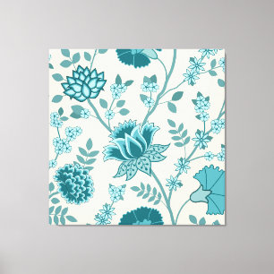 Jacobohne Blumenmuster Lg Muster Teals auf Creme Leinwanddruck