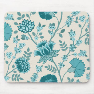 Jacobohne Blumenmuster Lg Muster Teals auf Creme Mousepad