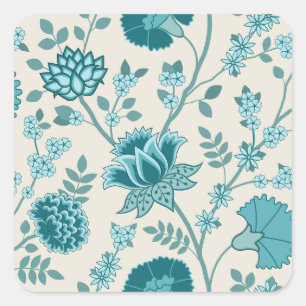 Jacobohne Blumenmuster Lg Muster Teals auf Creme Quadratischer Aufkleber