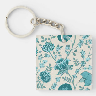 Jacobohne Blumenmuster Lg Muster Teals auf Creme Schlüsselanhänger
