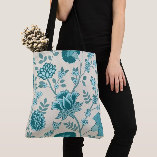 Jacobohne Blumenmuster Lg Muster Teals auf Creme Tasche (Von Nahem)