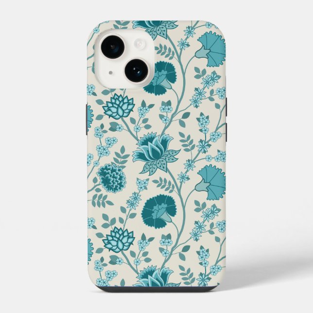 Jacobohne Blumenmuster Tees auf Creme iPhone 14 Hülle (Rückseite)