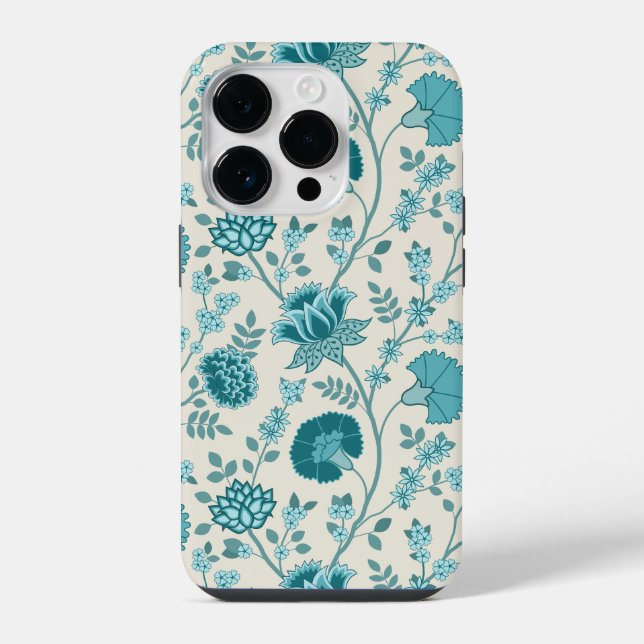 Jacobohne Blumenmuster Tees auf Creme iPhone 14 Pro Hülle (Rückseite)