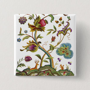 Jacobohne Crewel Stickerei Baum des Lebens Button