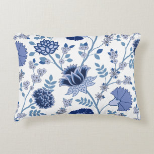 Jacobohne Floral Lg Muster Blau auf Weiß Dekokissen