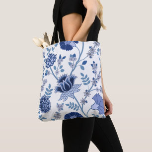 Jacobohne Floral Lg Muster Blau auf Weiß Tasche