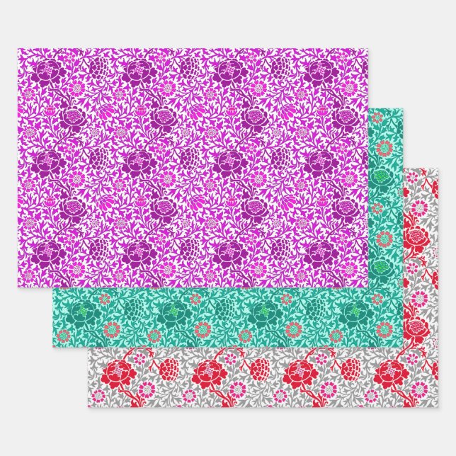 Jacobohnenflorale Tapete, Lila Türkis & Grau Geschenkpapier Set (Set)