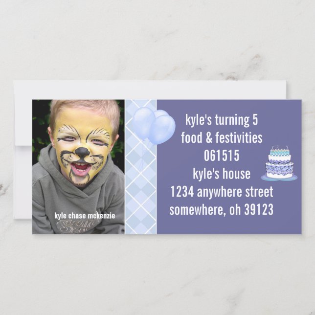 Jacquard Bleu Anniversaire Photo Invitation (Devant)