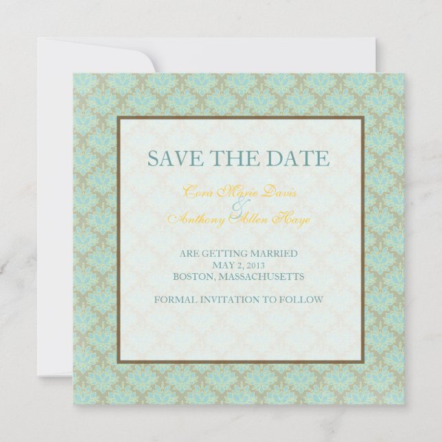 Jacquard Damask Save the Date (Vorderseite)
