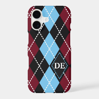 Jacquard motif noir, monogramme bleu bordeaux
