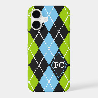 Jacquard motif noir, vert, bleu monogramme