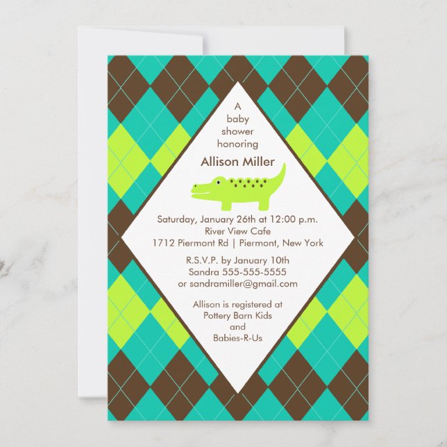 Jacquard Preppy Alligator Baby shower Invitation (Devant)