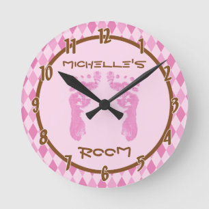 Jacquard rose Diamant Pieds bébé Horloge personnal