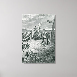 Jacques Cartier, der ein Kreuz bei Gaspe gründet Leinwanddruck