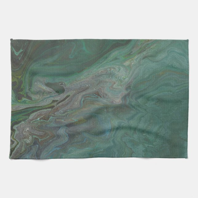 Jade 2 Deep Green Abstrakt Geschirrtuch (Horizontal)