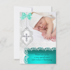 Jade Aquamarin White Lace Foto Einladung