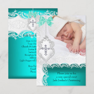 Jade Aquamarin White Lace Foto Einladung