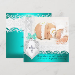 Jade Aquamarin White Lace Foto Einladung