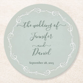 Jade Bride Embossed + Groom Wedding Paper Unterset Runder Pappuntersetzer