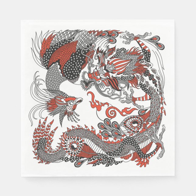 Jade Dragon and Gold Phoenix playing with a pearl  Serviette (Vorderseite)