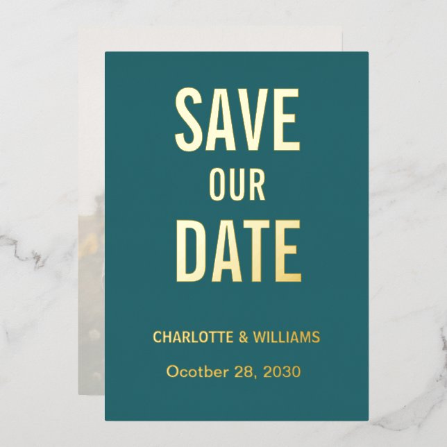 Jade Foto Overlay Save the Date Gold Folieneinladung (Vorderseite/Rückseite)