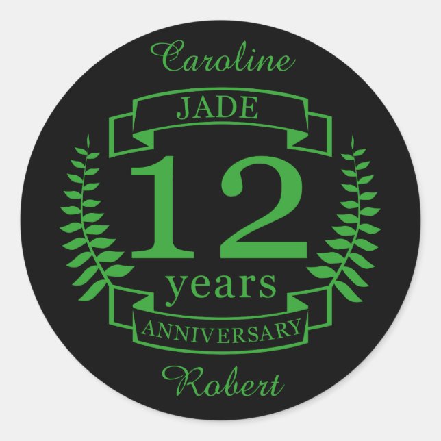 Jade Gemstone Hochzeitstag 12 Jahre Runder Aufkleber (Vorderseite)