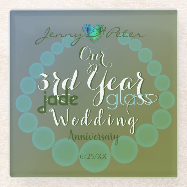 Jade/Glass Wedding Jubiläum Grün Glasuntersetzer (Vorderseite)