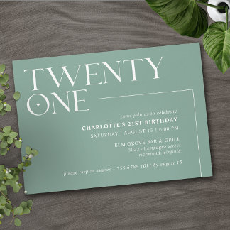 Jade Green Aquamarin | Einfache moderne 21 Geburts Einladung