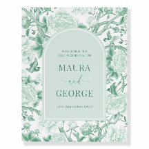 Jade Green Chinoiserie Floral Bird Wedding Willkom