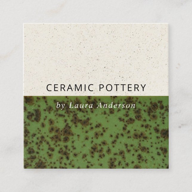 JADE GREEN KERAMIK POTTERY GLAZED SPECKURE TEXTURE QUADRATISCHE VISITENKARTE (Vorderseite)