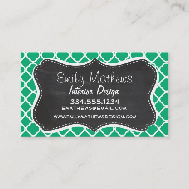 Jade Green marokkanisches Quatrefoil; Chalkboard-L Visitenkarte (Vorderseite)