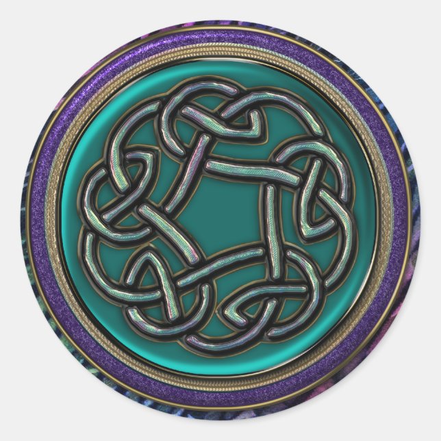 Jade Green Metal Celtic Knot Runder Aufkleber (Vorderseite)