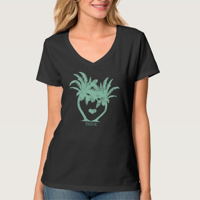 Jade Green Palm Tree Beach Wedding T-SHIRT (Devant)