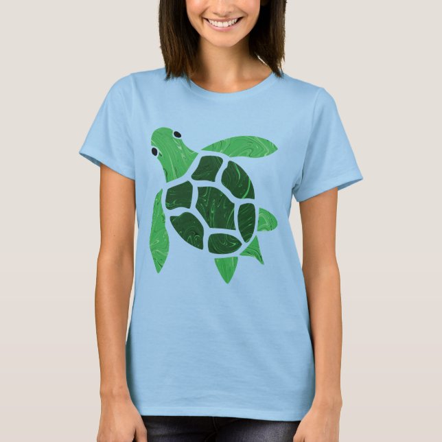 Jade Green Sea Turtle Mosaik Artwork T-Shirt (Vorderseite)