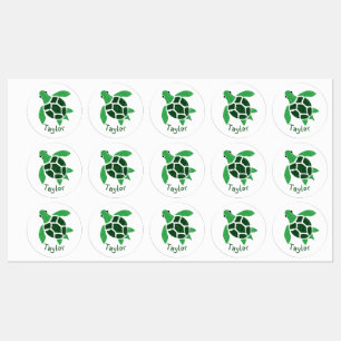 Jade Green Sea Turtle Mosaik mit Namen Etiketten