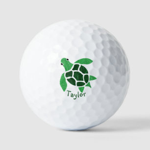 Jade Green Sea Turtle Mosaik mit Namen Golfball