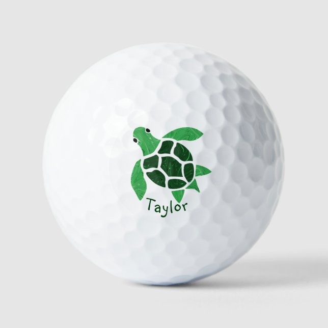 Jade Green Sea Turtle Mosaik mit Namen Golfball (Vorderseite)