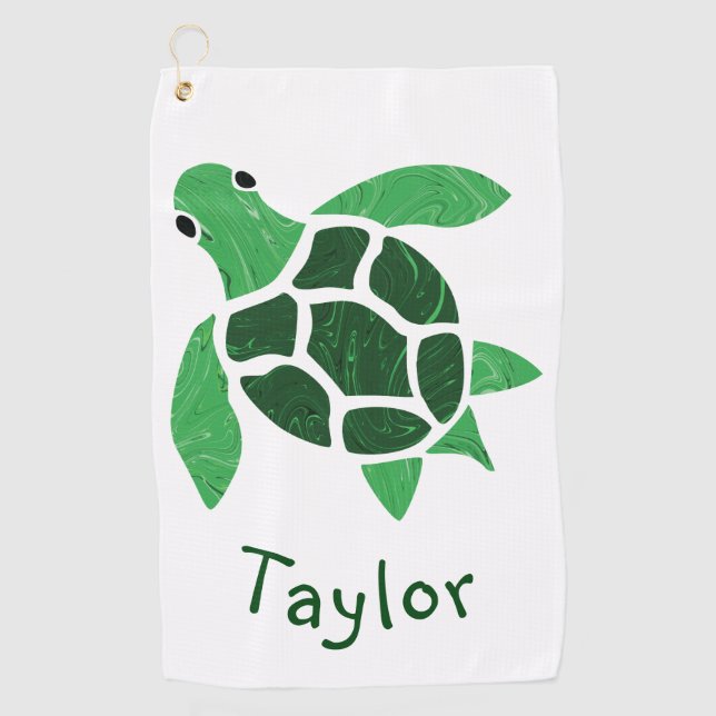 Jade Green Sea Turtle Mosaik mit Namen Golfhandtuch (Vorderseite)